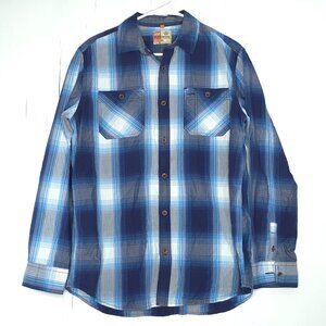 Ruff Hewn Blue Plaid Long Sleeve Button Down Shirt M Grunge Outdoor Work Wear